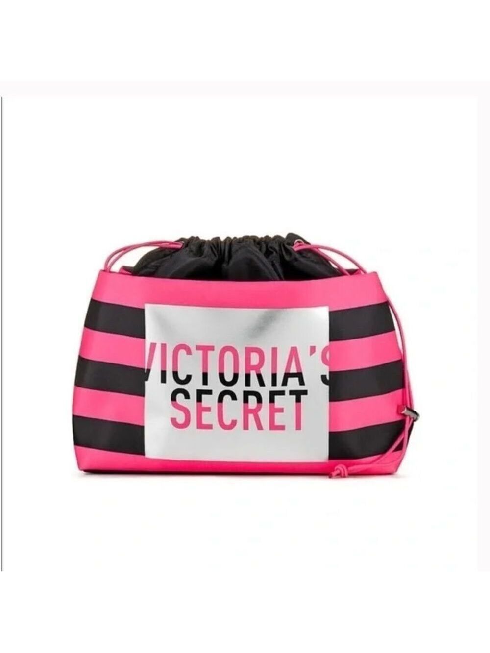 Victoria’s Secret Striped Pink + Black Beauty Bag
